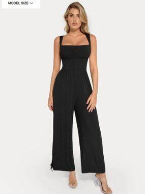 NWT Popilush Shapewear Square Neck Tummy Control Wide Leg Jumpsuit